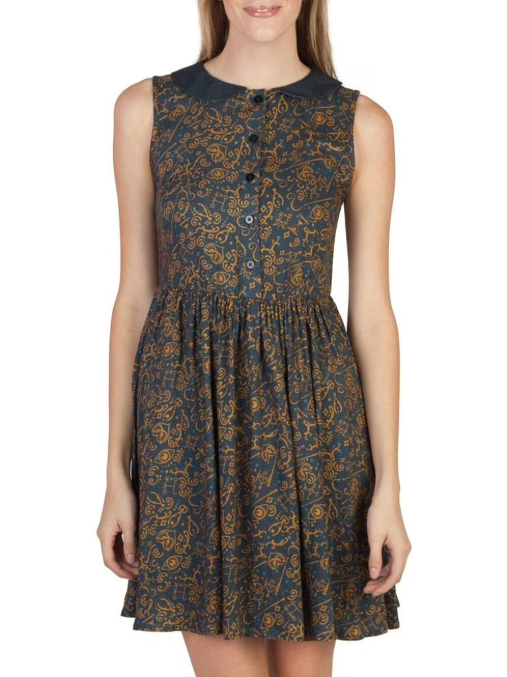 FANTASTIC BEASTS (S) and Where to Find Them All-Over Print Dress Blue Gold